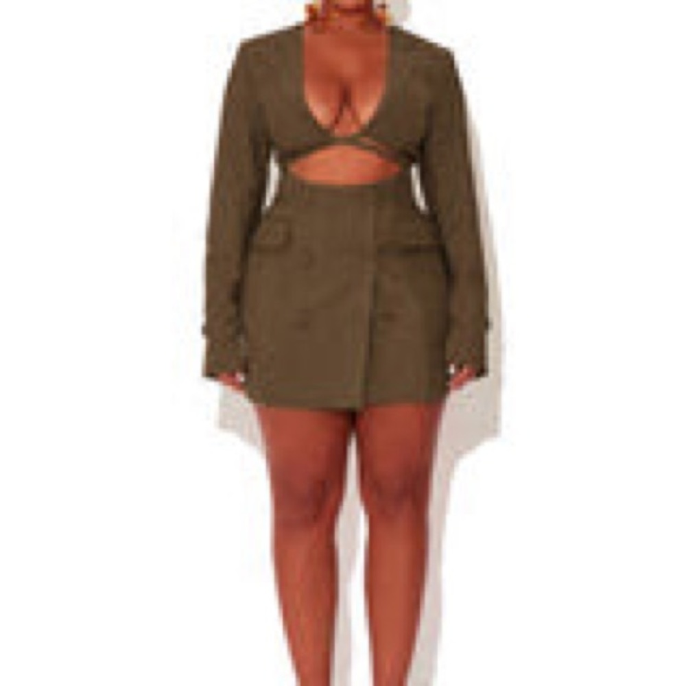 XS Khaki Green Blazer Dress